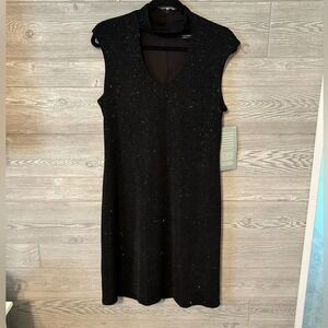 RN Studio Ronni Nicole Black Glitter Mock Neck V-Cutout Sheath Dress 10 149941